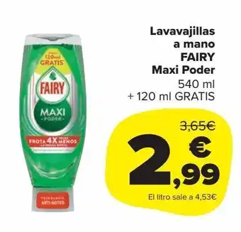 Carrefour Market Lavavajillas a mano fairy maxi poder 540 ml + 120 ml gratis oferta