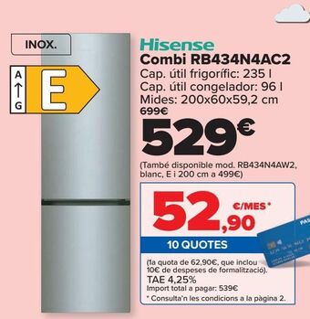 Carrefour Hisense combi rb434n4ac2 oferta
