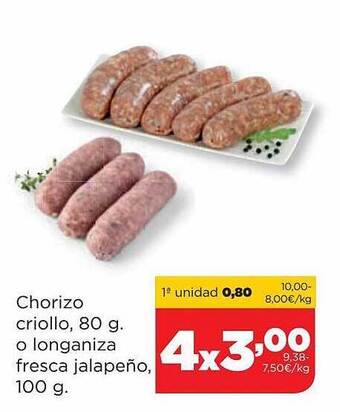 Alimerka Chorizo Criollo O Longaniza Fresca Jalapeño oferta