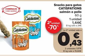 Carrefour Snacks para gatos catisfactions salmón o pollo oferta