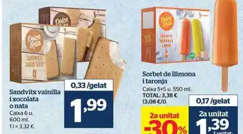La Sirena Sandvitx Vainilla I Xocolata O Nata Sorbet De Llimona I Taronja oferta