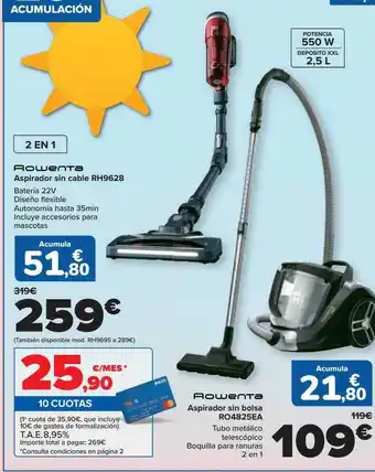 Carrefour Rowenta Aspirador Sin Cable Rh9628 Rowenta Aspiradora Sin Bolsa Ro4825ea oferta
