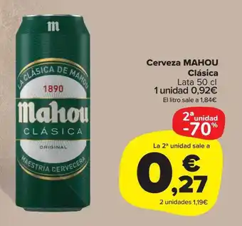 Carrefour Market 2a Unidad -70% Cerveza Mahou Clásica Lata oferta