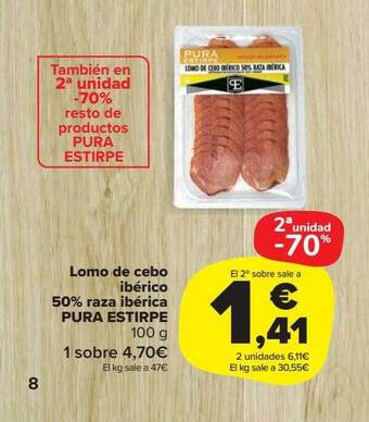 Carrefour Market Lomo De Cebo Ibérico 50% Raza Ibérica Pura Estirpe oferta