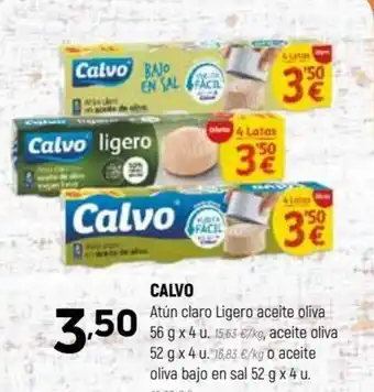 Coviran Calvo Atún claro Ligero aceite oliva 56 g x 4 u. , aceite oliva 52 g x 4 u. o aceite oliva bajo en sal 52 g x 4 u. oferta