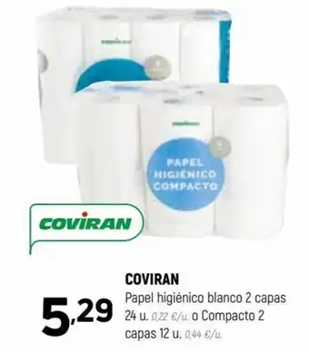 Coviran Coviran Papel higiénico blanco 2 capas 24 u. o Compacto 2 capas 12 u. oferta