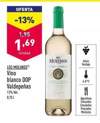 ALDI Los Molinos Vino Blanco Dop Valdepeñas oferta