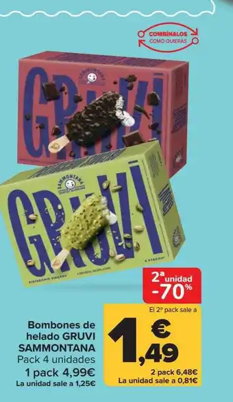 Carrefour 2a Unitad -70% Bombones De Helado Gruvi Sammontana Pack 4 Unidades oferta