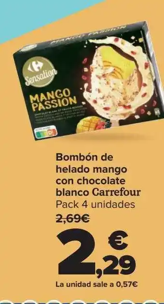 Carrefour Bombón De Helado Mango Con Chocolate Blanco Carrefour Pack 4 Unidades oferta