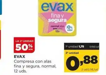 Alimerka La 2a Unidad 50% Dto Evax Compresa Con Alas Fina Y Segura Normal oferta