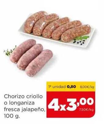 Alimerka Chorizo Criollo O Longaniza Fresca Jalapeño oferta