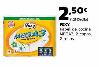 Supermercados Lupa Foxy Papel De Cocina Mega3 2 Capas 2 Rollos oferta