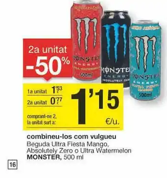 BonpreuEsclat 2a Unitat -50% Beguda Ultra Fiesta Mango Absolutely Zero O Ultra Watermelon Monster oferta