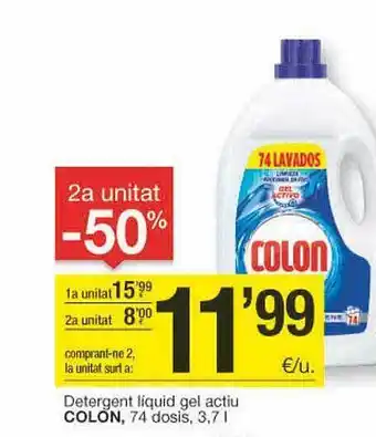 BonpreuEsclat 2a Unitat -50% Detergent Líquid Gel Actiu Colon 74 Dosis oferta