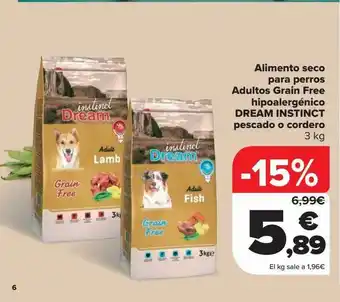 Carrefour Alimento Seco Para Perros Adultos Grain Free Hipoalergénico Dream Instinct Pescado O Cordero oferta