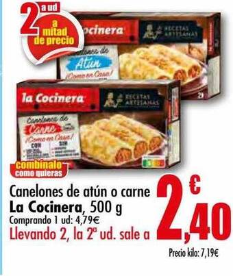 Unide Supermercados Canelones De Atún O Carne La Cocinera oferta