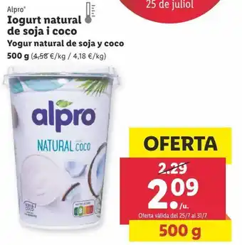 Lidl Yogur natural alpro oferta