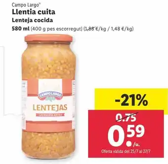 Lidl Lentejas cocidas campo largo oferta