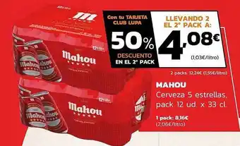 Supermercados Lupa 50% Descuento En La 2a Ud Mahou Cerveza 5 Estrellas Pack 12 oferta