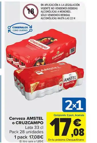 Carrefour Cerveza Amstel O Cruzcampo Lata Pack 28 oferta