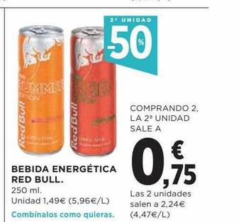 Hipercor 2a Unidad -50% Bebida Energética Red Bull oferta