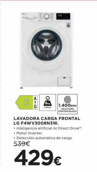 Hipercor Lavadora Carga Frontal Lg F4wv3008n3w oferta