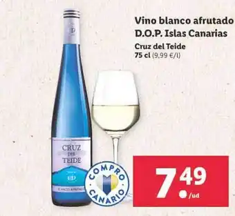 Lidl Vino Blanco Afrutado Dop Islas Canarias Cruz Del Teide oferta