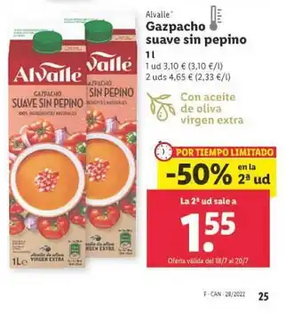 Lidl Gazpacho Suave Sin Pepino oferta