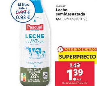 Lidl Pascual Leche Semidesnatada oferta