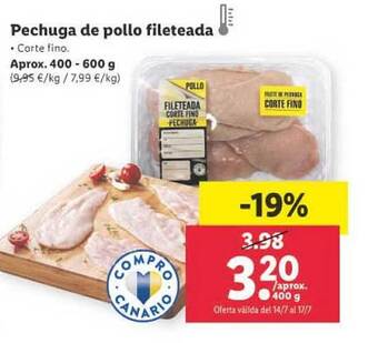 Lidl Pechuga De Pollo Fileteada oferta