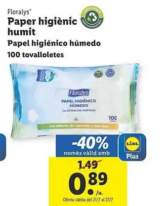 Lidl Floralys Papel Higiénico Húmedo 100 Tovalloletes oferta