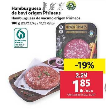 Lidl Hamburguesa De Vacuno Origen Pirineos oferta