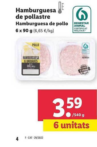 Lidl Hamburguesa De Pollo oferta