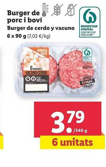 Lidl Burger De Cerdo Y Vacuno oferta