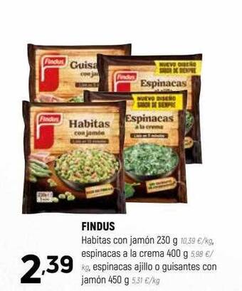 Coviran Findus Habitas Con Jamón Espinacas A La Crema Espinacas Ajillo O Guisantes Con Jamón oferta