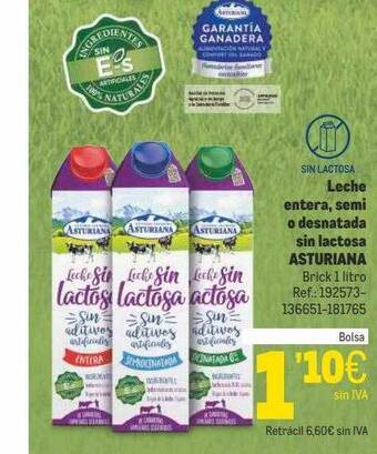 Makro Leche Entera Semi O Desnatada Sin Lactosa Asturiana oferta