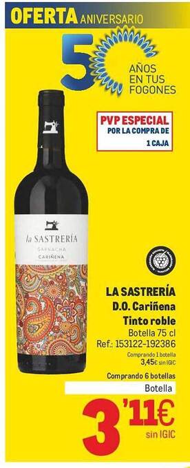 Makro La Sastrería D.o. Cariñena Tinto Roble oferta