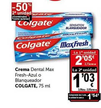 Masymas -50% 2a Unidad Crema Dental Max Fresh-azul O Blanqueador Colgate oferta