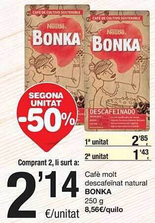 SPAR Cafè Molt Descafeïnat Natural Bonka oferta