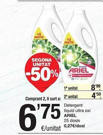 SPAR Segona Unitat -50% Detergent Líquid Ultra Oxi Ariel oferta