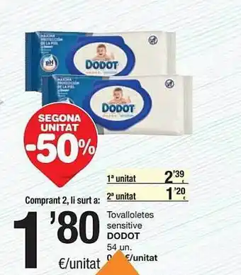 SPAR Segona Unitat -50% Tovallotetes Sensitive Dodot oferta