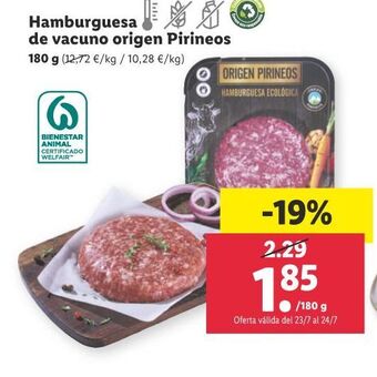 Lidl Hamburguesa de vacuno origen Pirineos oferta