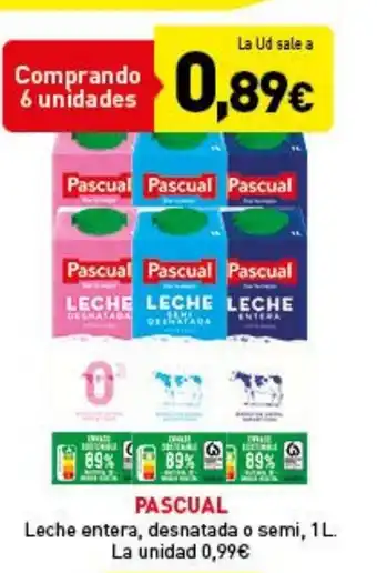 Hiperber Pascual Leche entera, desnatada o semi, 1L oferta