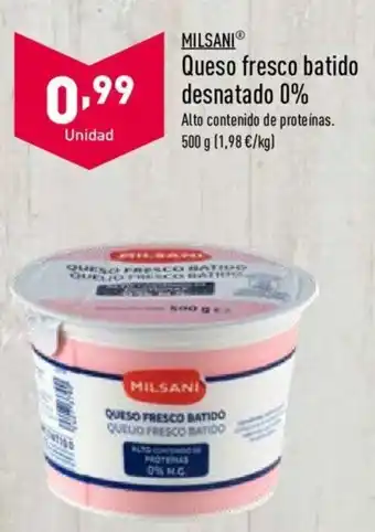 ALDI Milsani Queso fresco batido desnatado 0% 500 g oferta