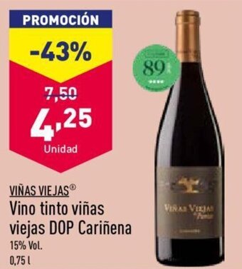 ALDI Viñas Viejas Vino tinto viñas viejas DOP Cariñena 15% Vol.0,75 l oferta
