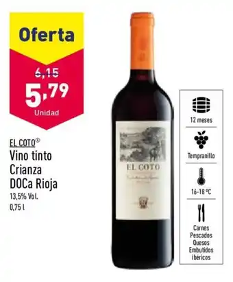 ALDI El Coto Vino tinto Crianza DOCa Rioja 0,75 l oferta