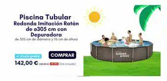 Piscina Tubular Redonda Imitación Ratán De ø305cm Con Depuradora