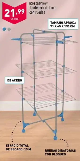 ALDI Home Creation Tendedero de torre con ruedas 71 x 65 x 136 cm oferta