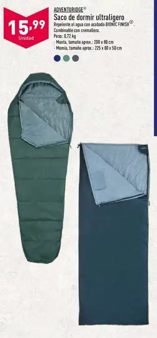 ALDI Adventuridge Saco de dormir ultraligero Manta 200 x 80 cm,Mamia 225 x 80 x 50 cm oferta