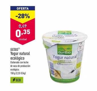 ALDI Gutbio Yogur Natural Ecológico oferta
